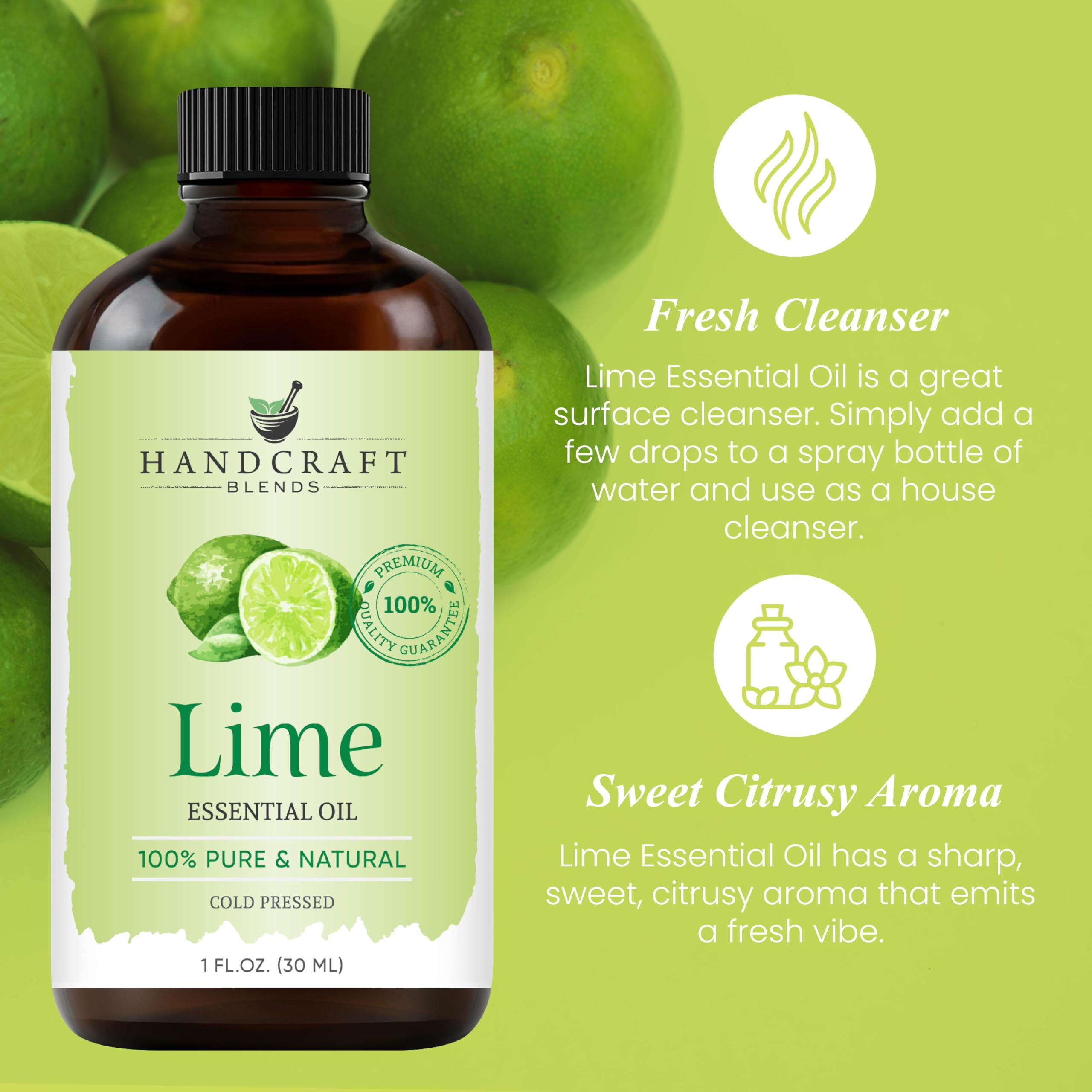 Handcraft Blends lime essential oil used in massage oils for calming scents.