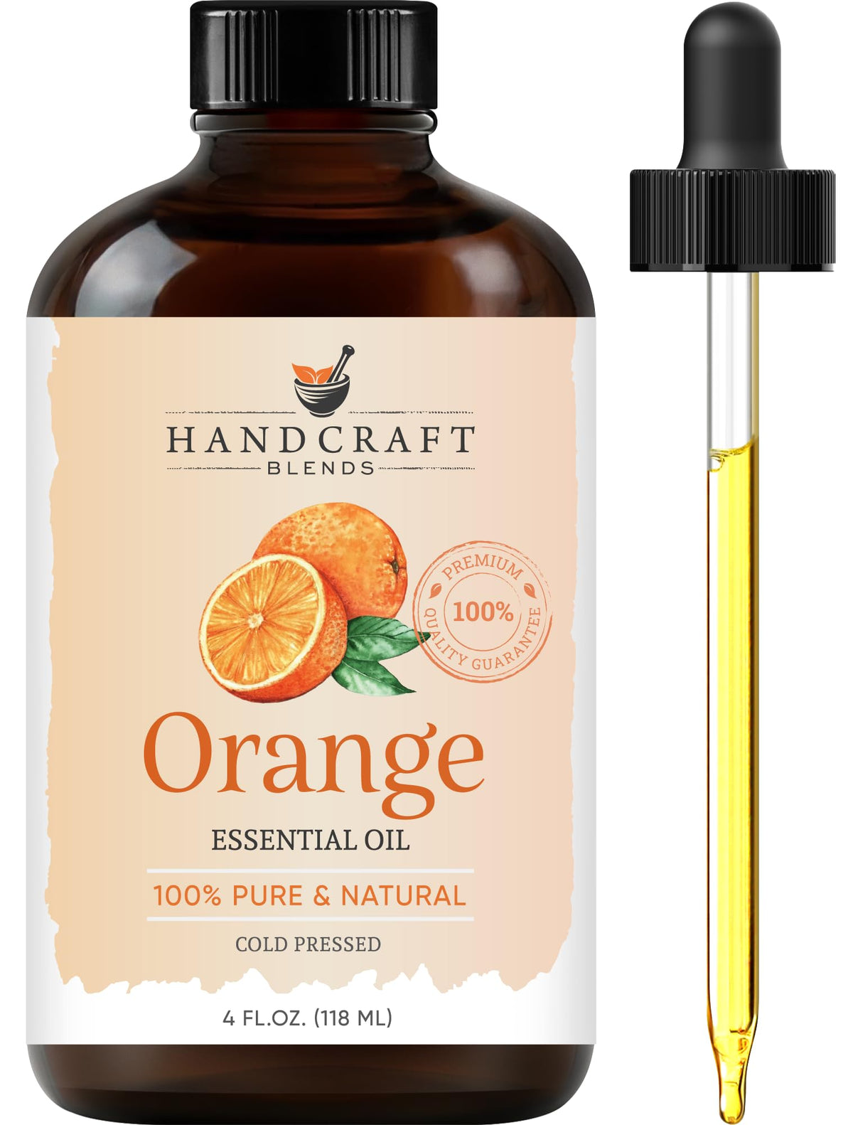 Handcraft Blends Naranja, aceite en frasco ámbar ideal para aromaterapia.