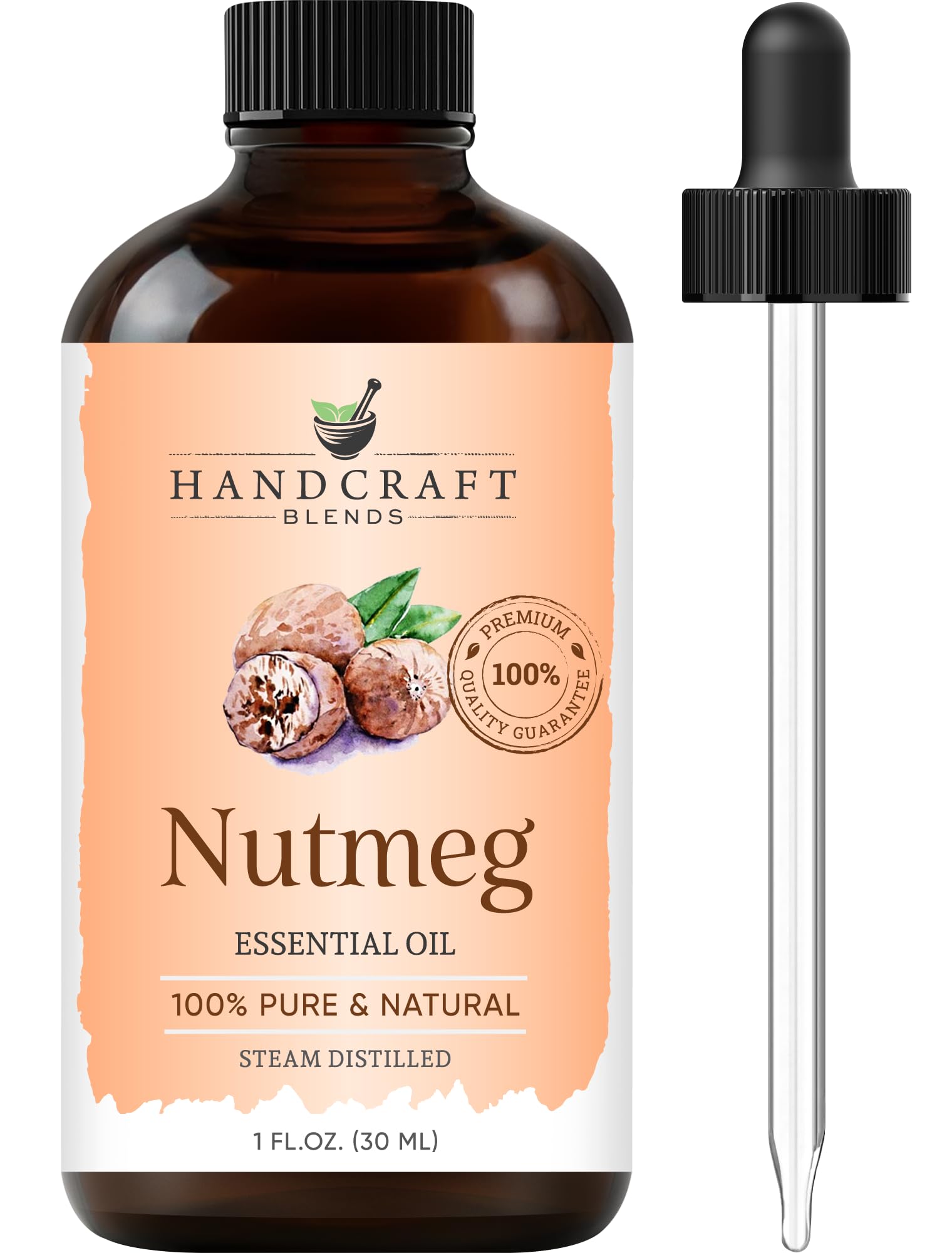 Handcraft Blends Nutmeg Oil bottle in amber glass, preserving purity for diffusion.