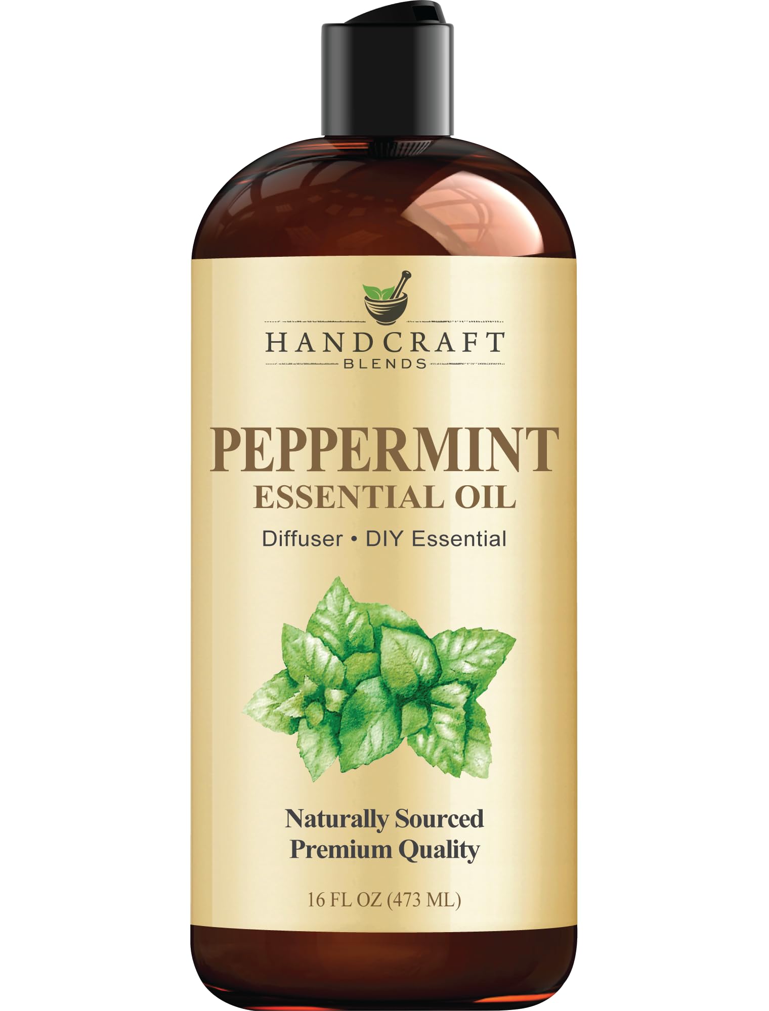 Handcraft Blends Peppermint Oil 16oz bottle showcases bold mint aroma for DIY projects.