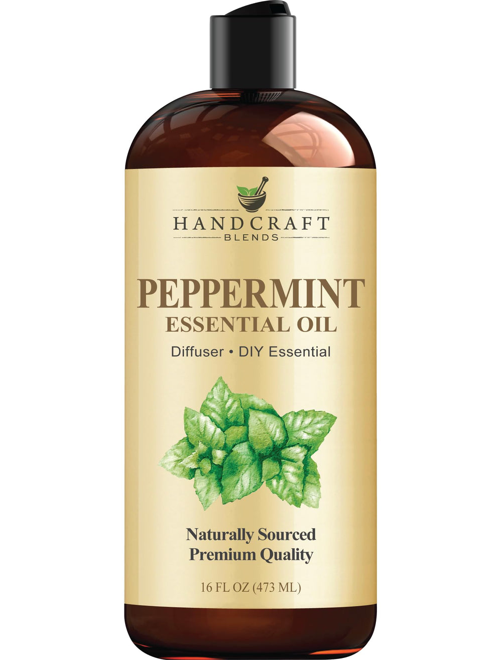 Handcraft Blends Peppermint Oil 16oz bottle showcases bold mint aroma for DIY projects.