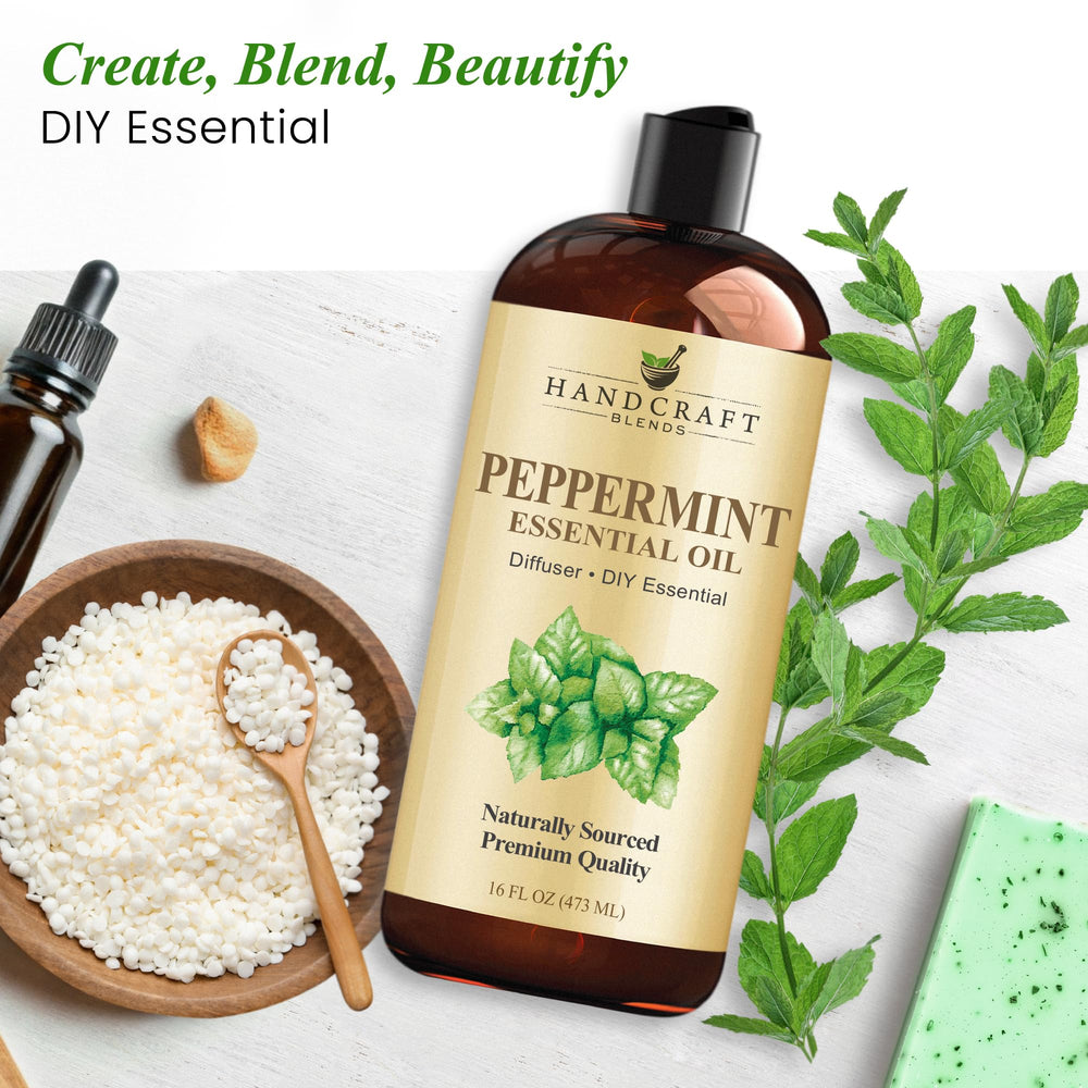 Handcraft Blends Peppermint Oil wooden cap closeup shows bottle finish.