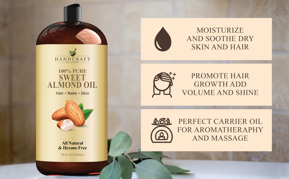 Handcraft Blends Almond Oil amber bottle ready for skin and hair use