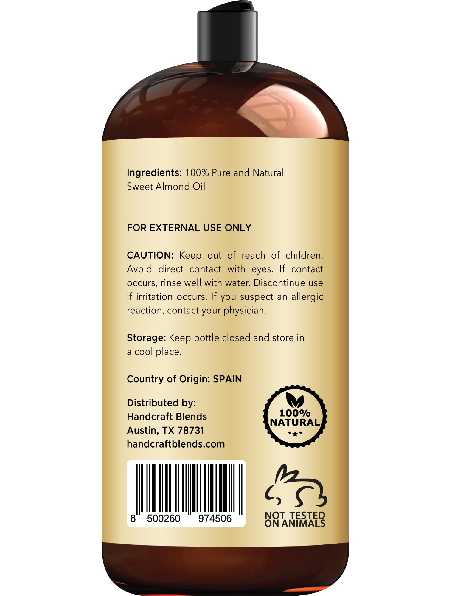 Handcraft Blends Sweet Almond Oil pour demonstrates light texture and quick absorption