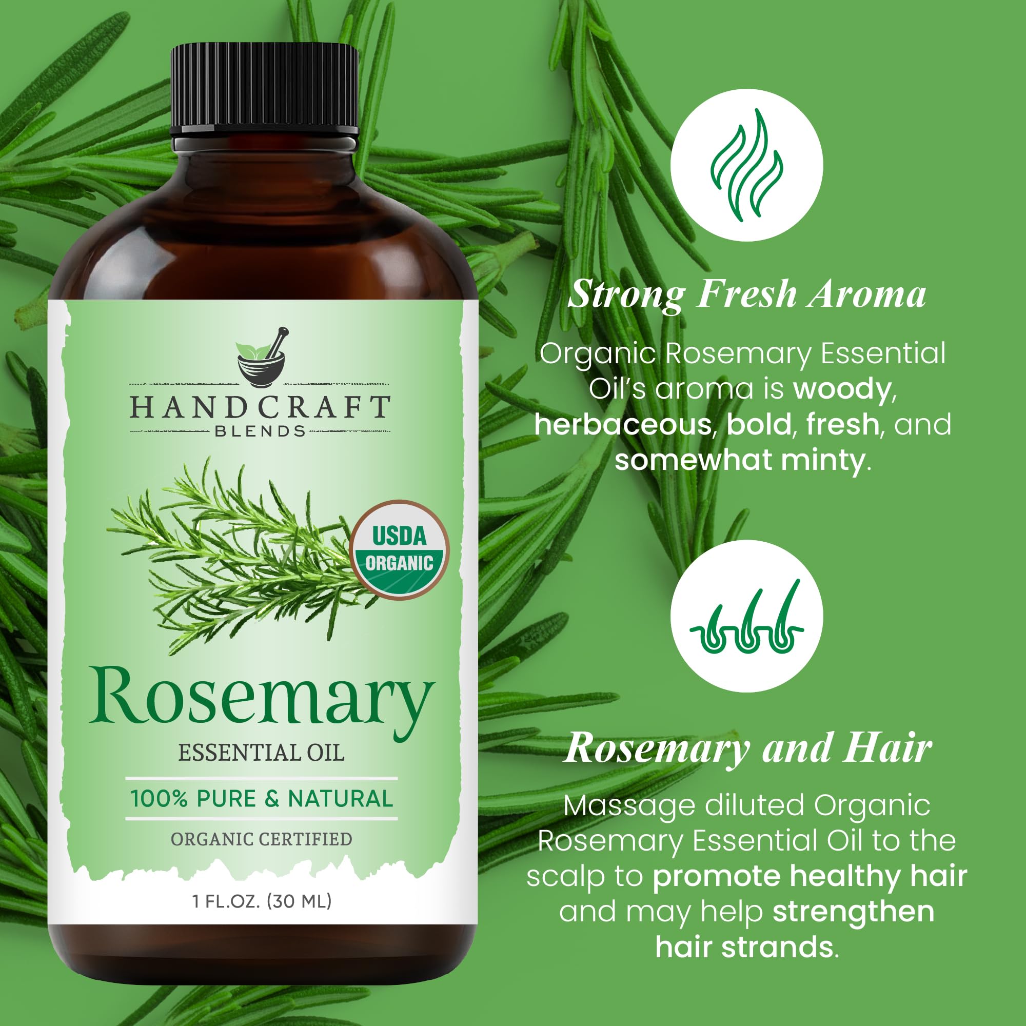 Aceite de romero Handcraft Blends para cuidado del cabello y cuero cabelludo