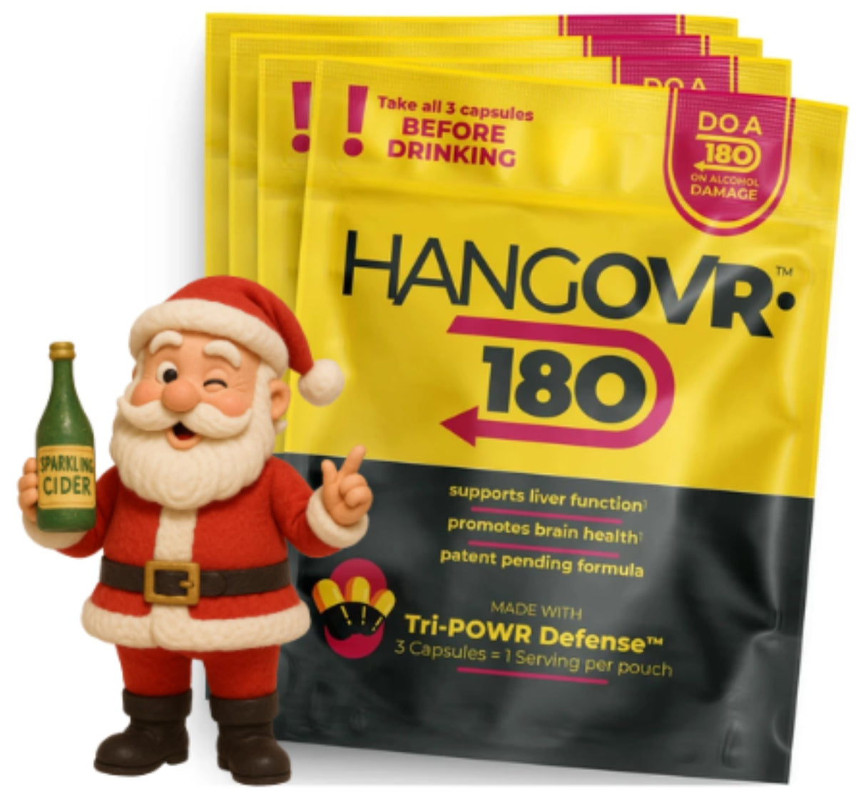 Hangovr-180 Tri-Power bottle pour for pre-drinking support and refreshed energy.