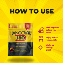 Hangovr-180 Tri-Power pouch open highlighting electrolyte blend ingredients.
