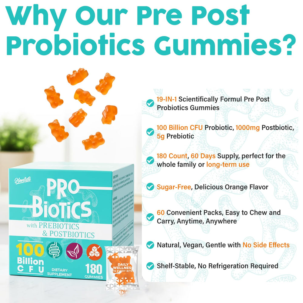 Hanliste Probiotic Gummies gut health illustration showing microbiota balance