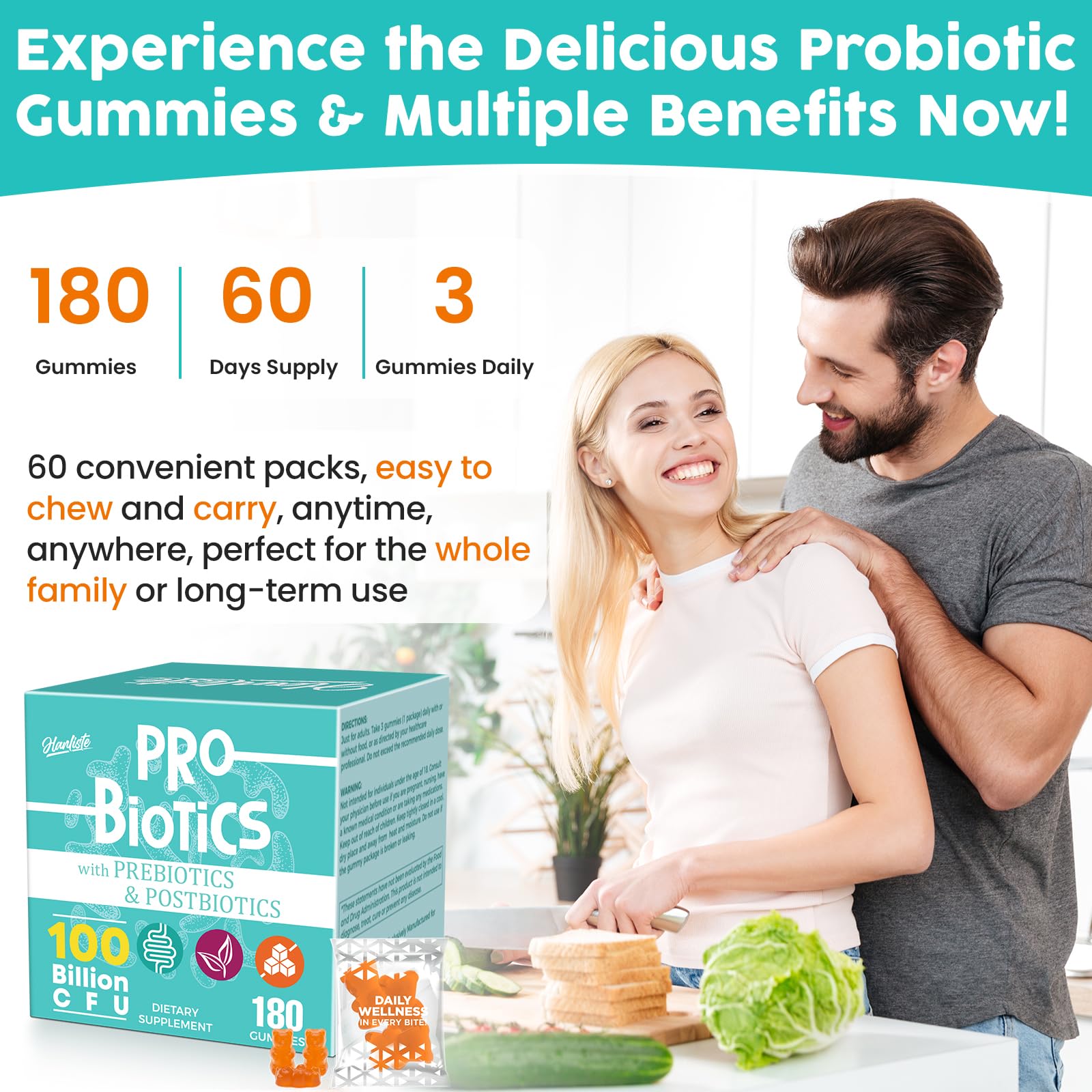 Hanliste Probiotic Gummies immune support graphic highlighting postbiotic benefits