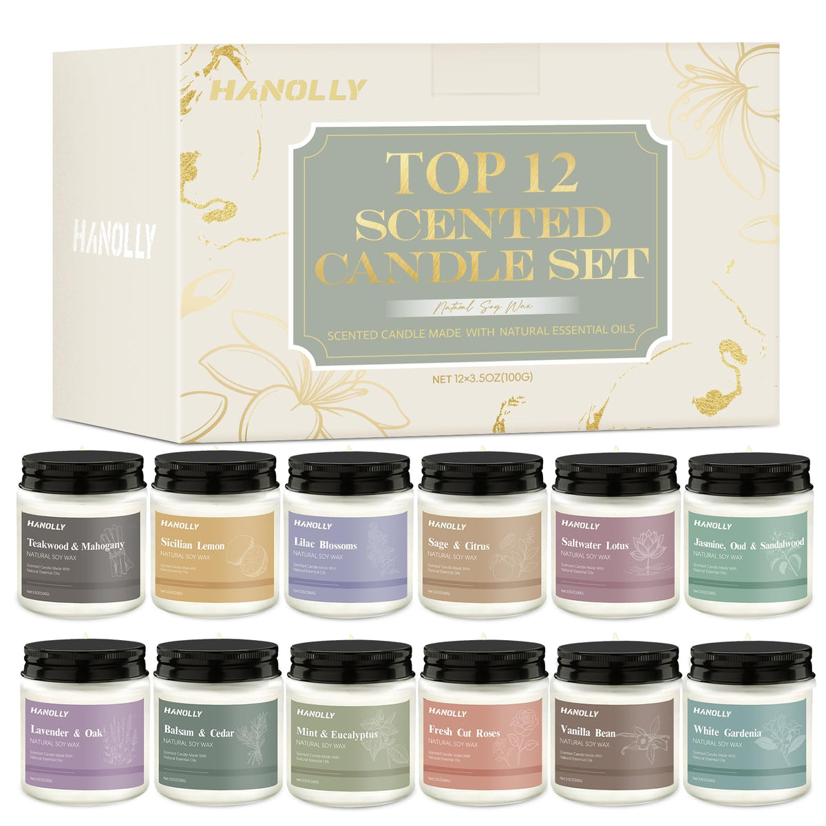 Hanolly 12-pack Sage & Citrus candle for uplifting home ambiance