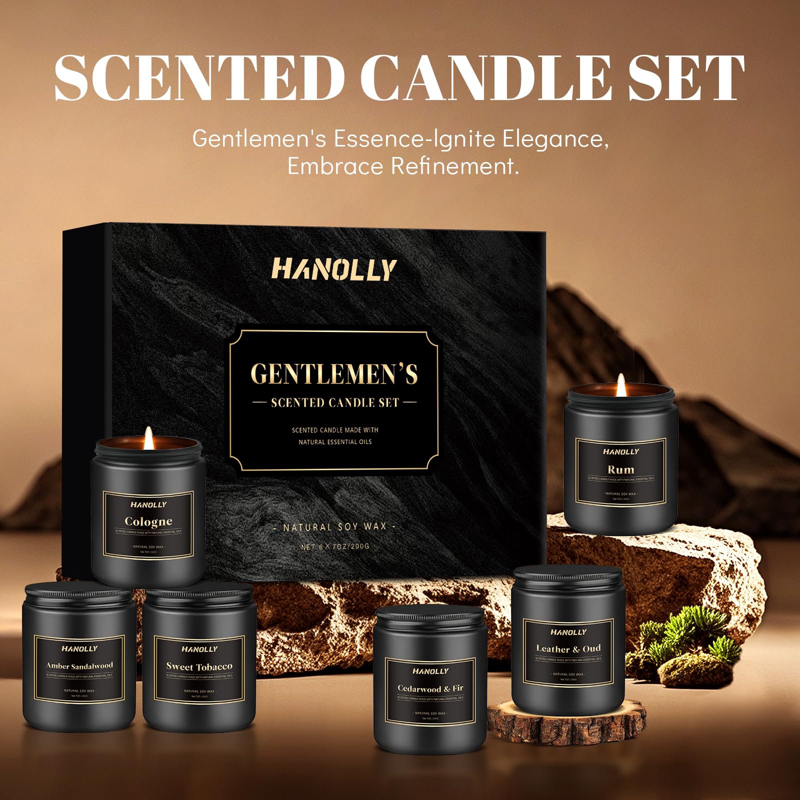 Hanolly Cologne candle, fresh masculine vibe for home offices.