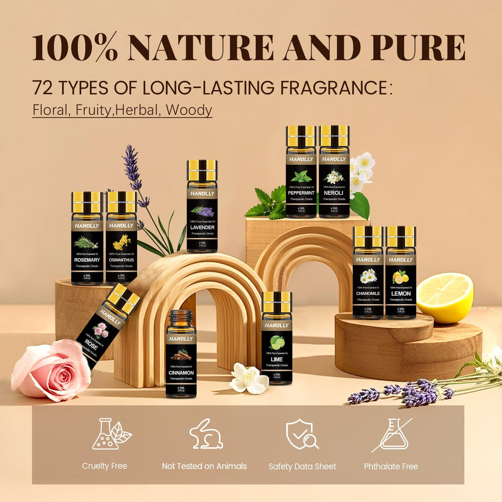 Hanolly essential oils in a diffuser scene for calming ambiance