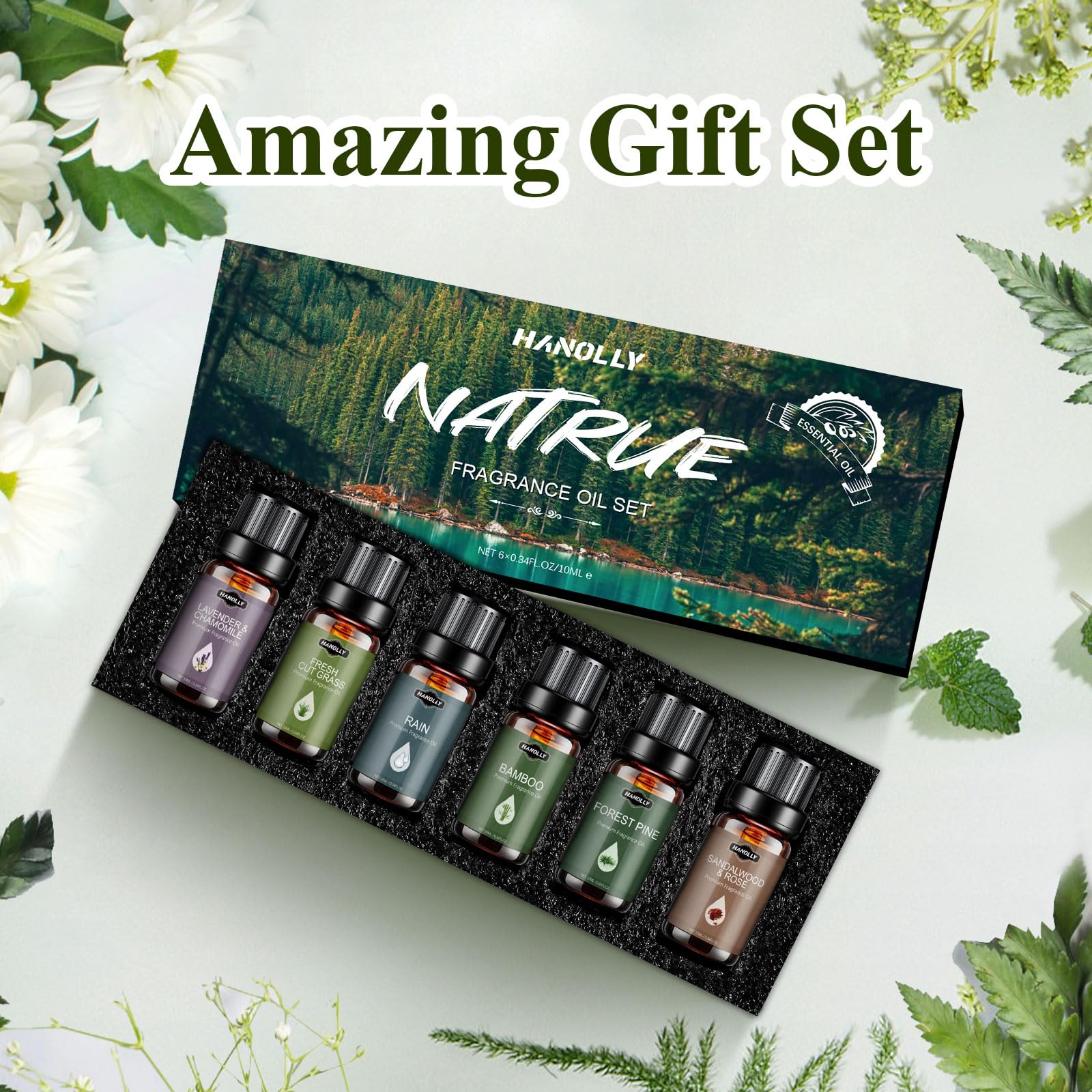 Hanolly gift-box packaging with 6x10ml oils, ideal as a present
