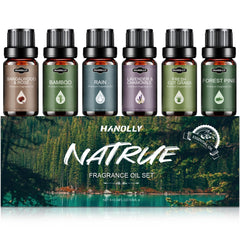 Hanolly sandalwood-rose oil bottle pouring for diffuser aromatherapy and mood enhancement