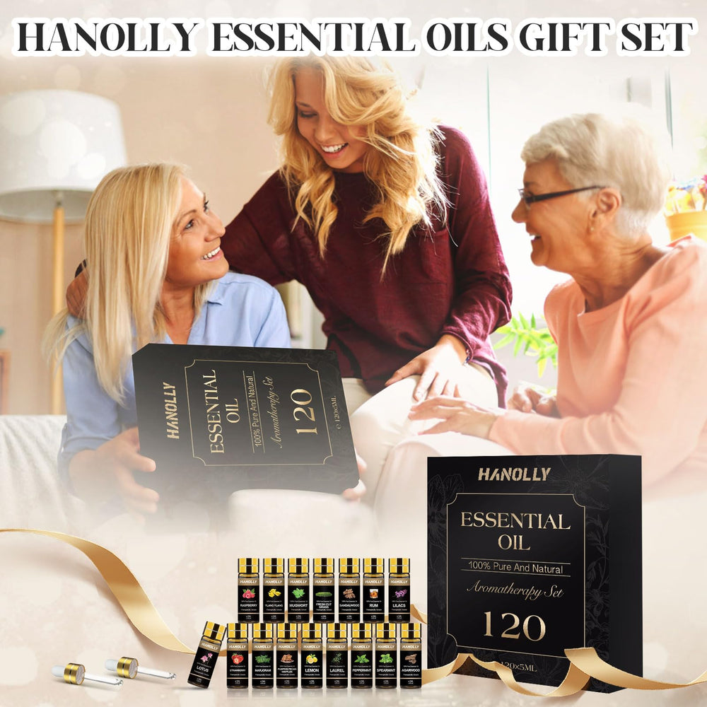 Hanolly essential oils set diffuser use and aromatherapy in home spa.
