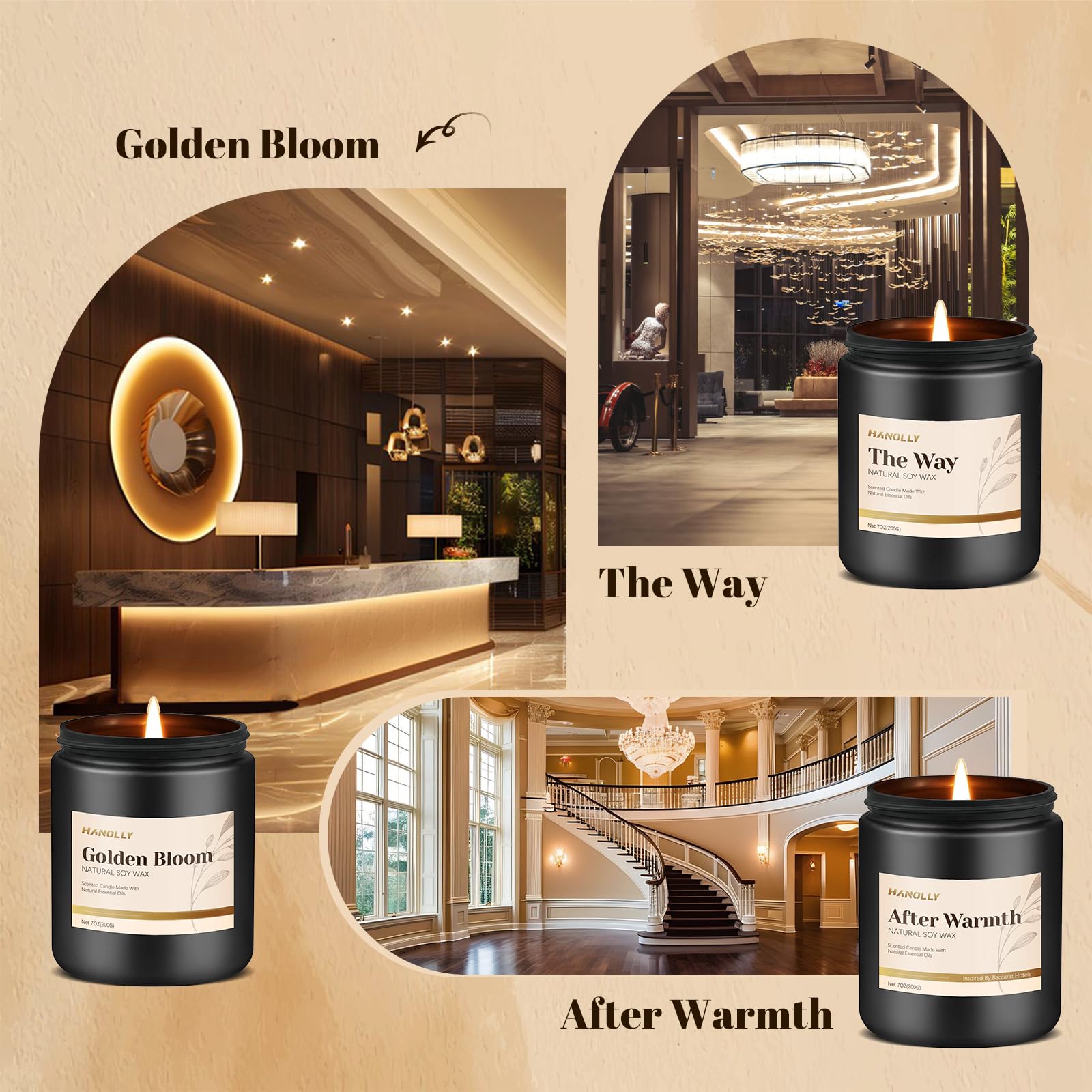 Hanolly hotel scented candles set six fragrance collection laid out
