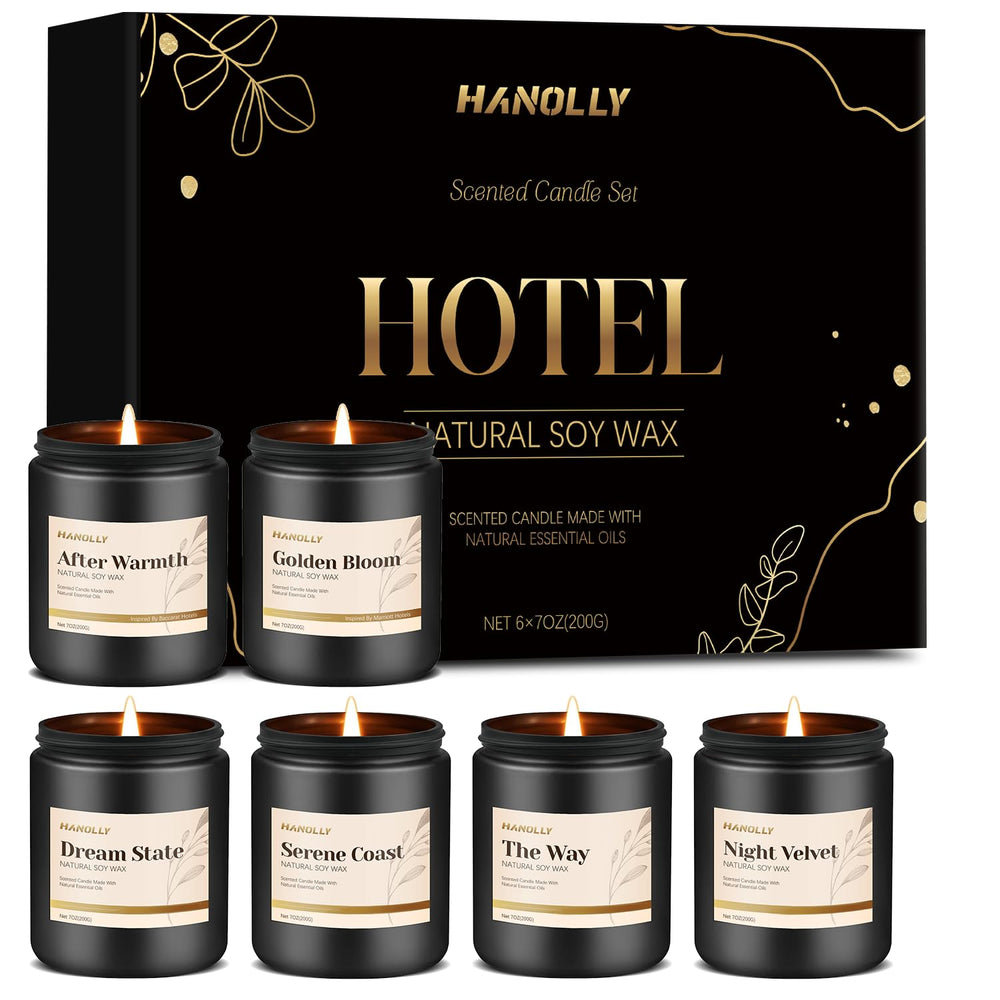 Hanolly hotel scented candles set packaging shown as premium gift-ready presentation