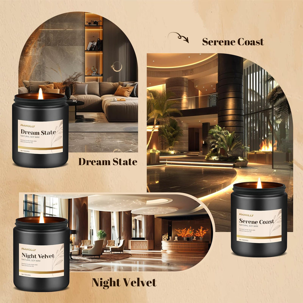 Hanolly soy wax candles with clean burn in black jars
