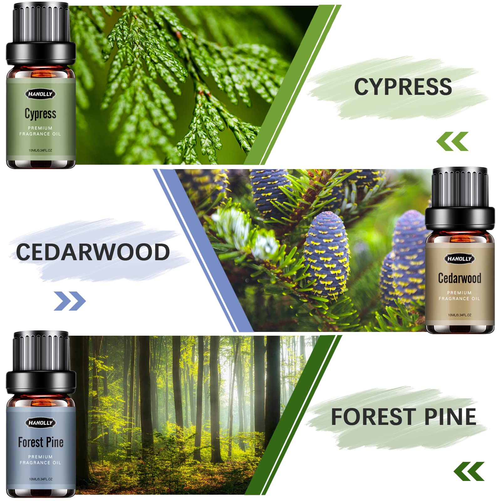 Hanolly Woody Set cedarwood bottle ideal for grounding mood.