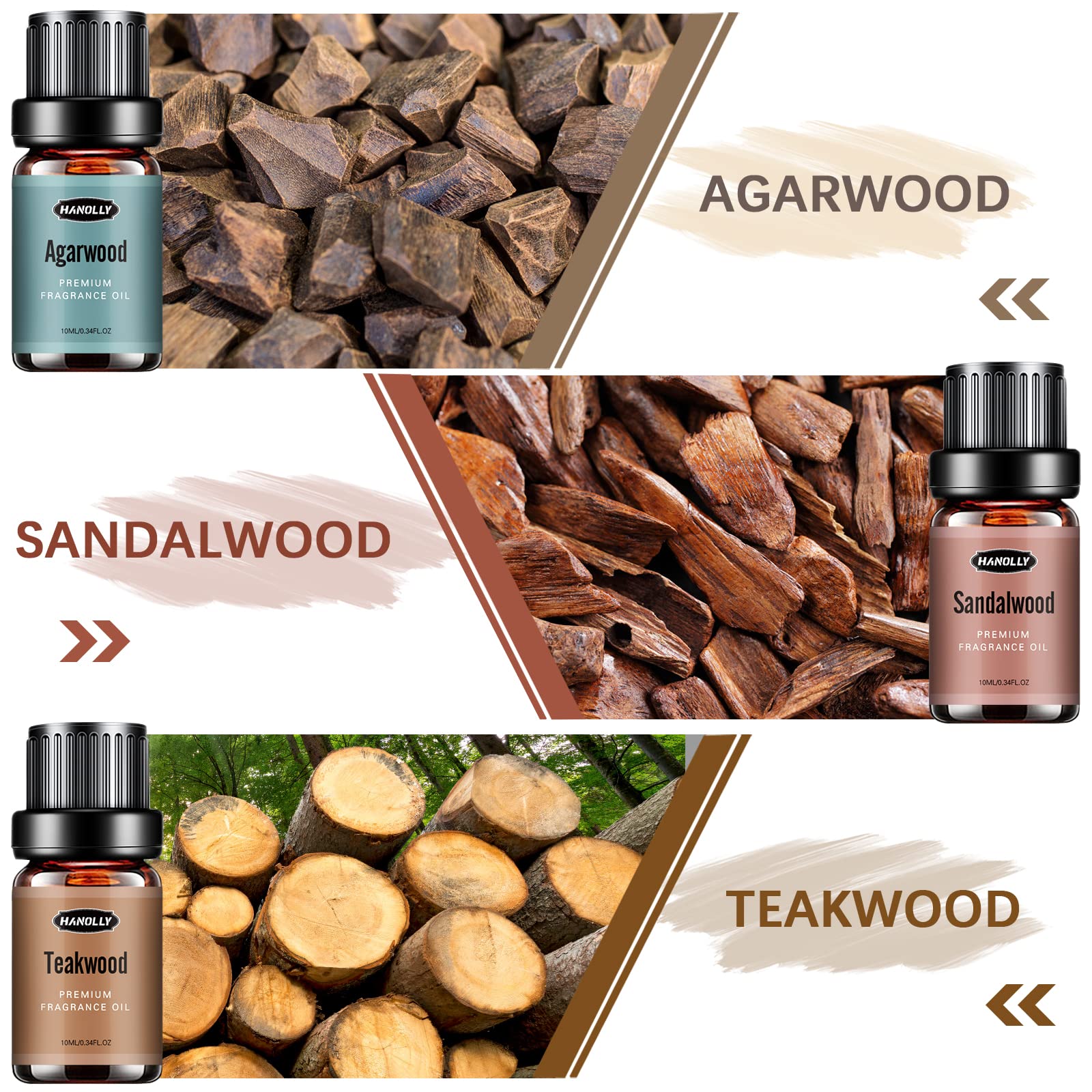 Hanolly Woody Set teakwood bottle creates warm, inviting ambiance.