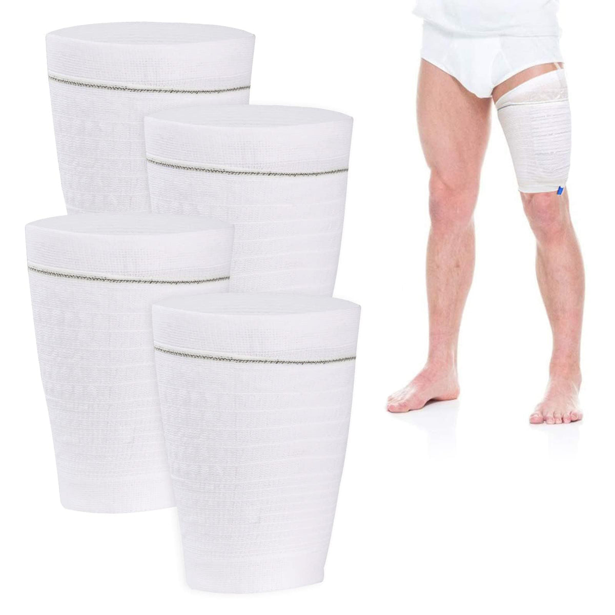 HANSILK catheter leg bag holder four-pack in packaging for easy reference.