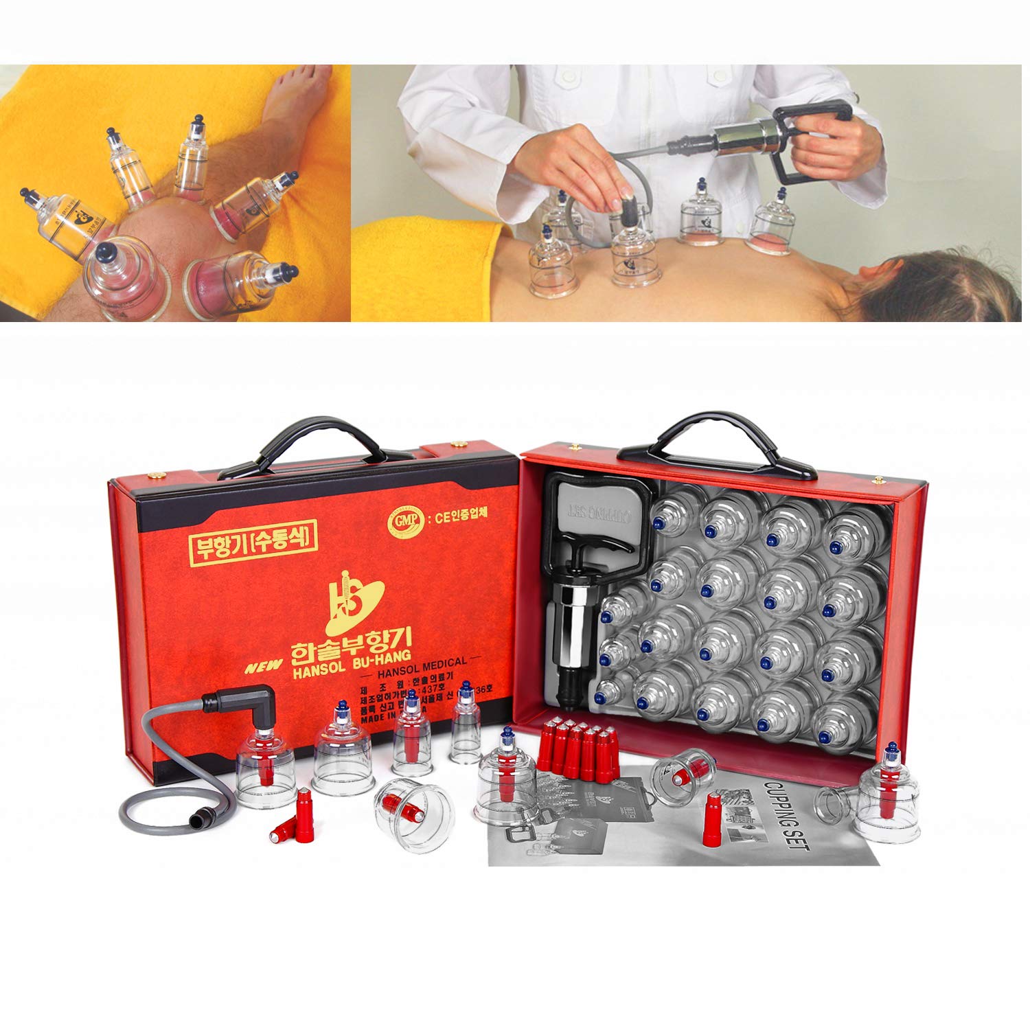 Hansol cupping setup on massage table for home care