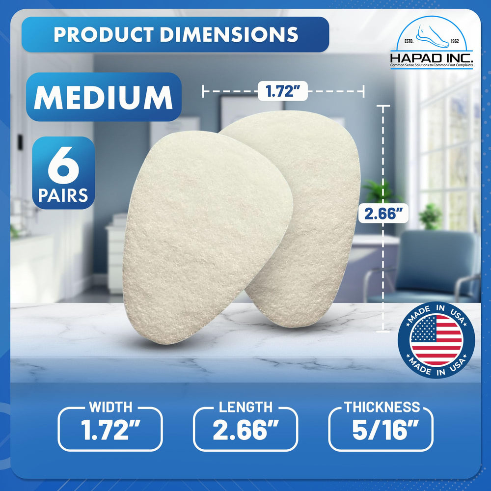 HAPAD metatarsal pads packaging displays reusable, washable forefoot cushions for repeated use.