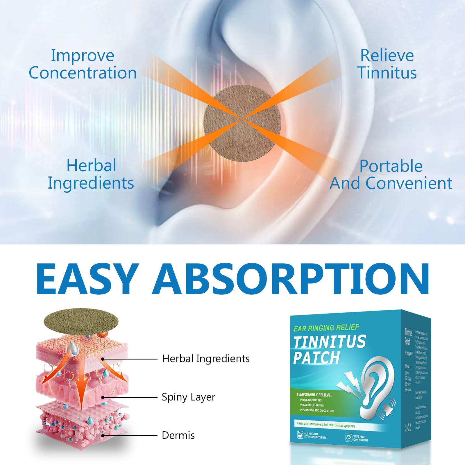 HAPIPET tinnitus patch closeup highlights natural ingredients and gentle adhesion.