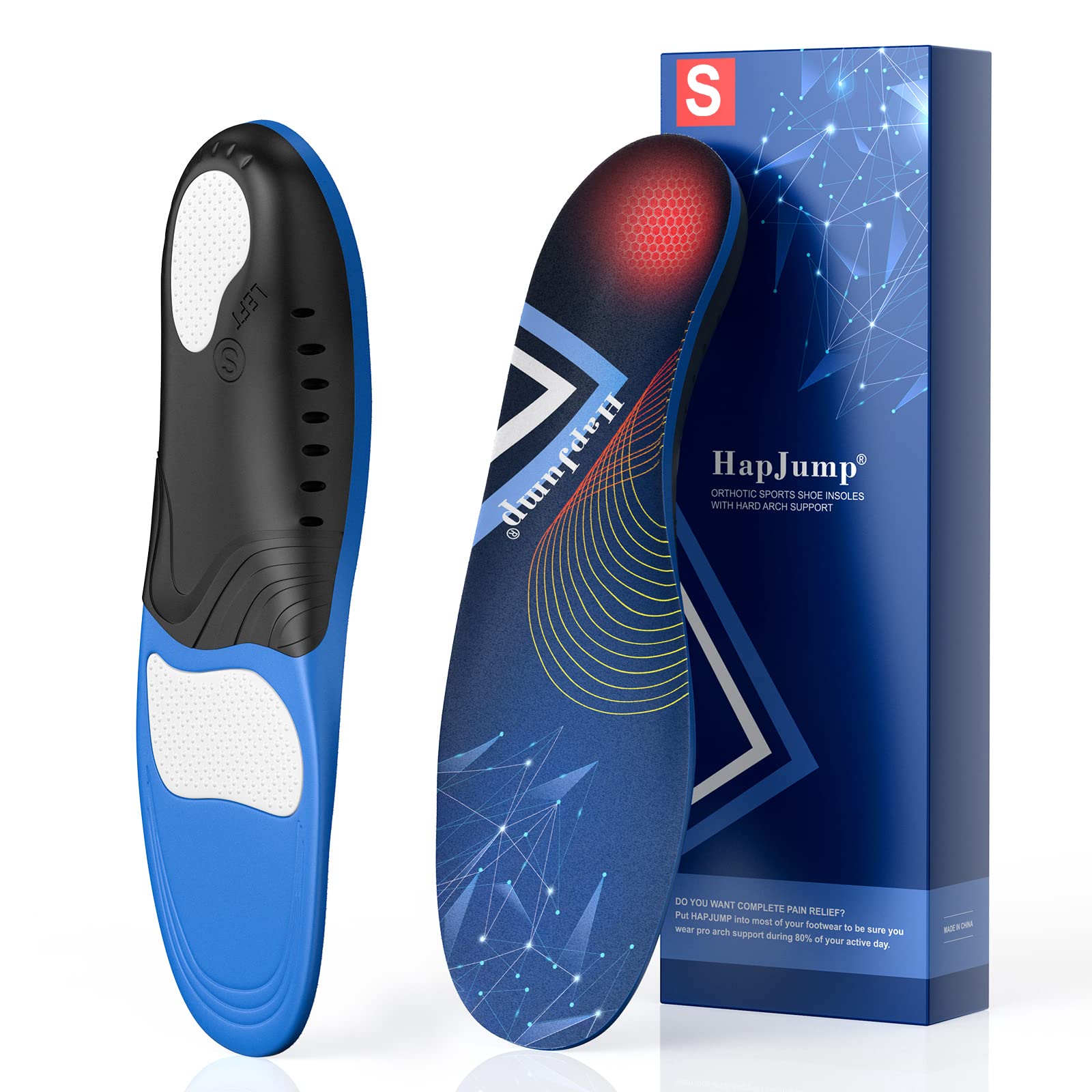 HapJump plantar fasciitis insoles arch-support stabilize feet for daily activities.
