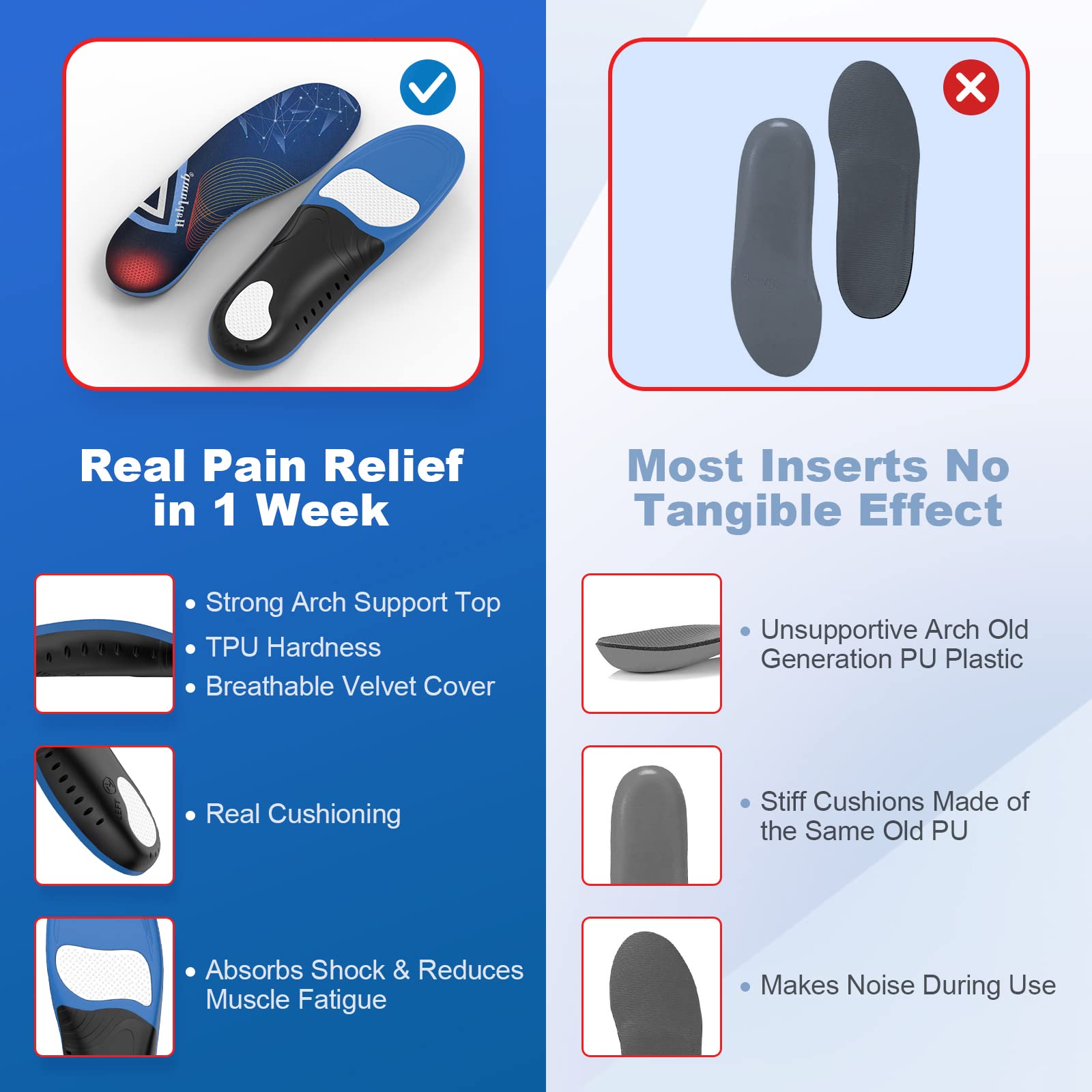 HapJump insoles trimmed-to-fit back line for easy size adjustments in shoes.