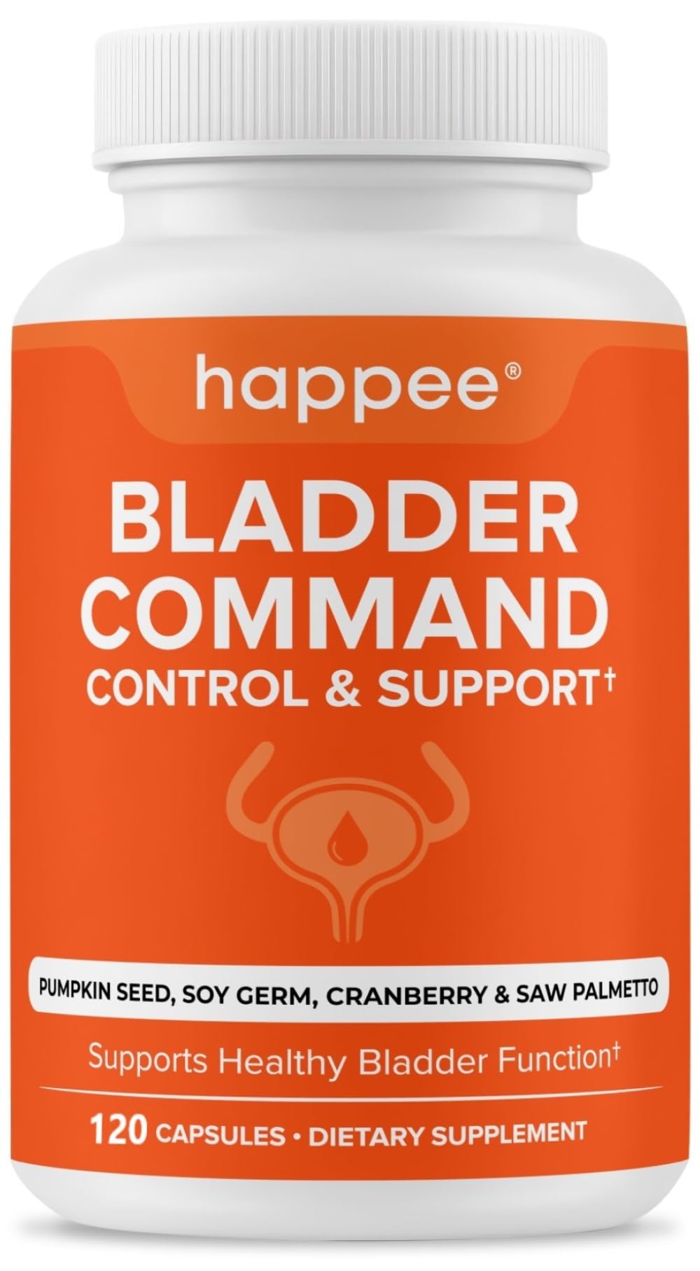 Happee bladder control bottle front for daily bladder support.