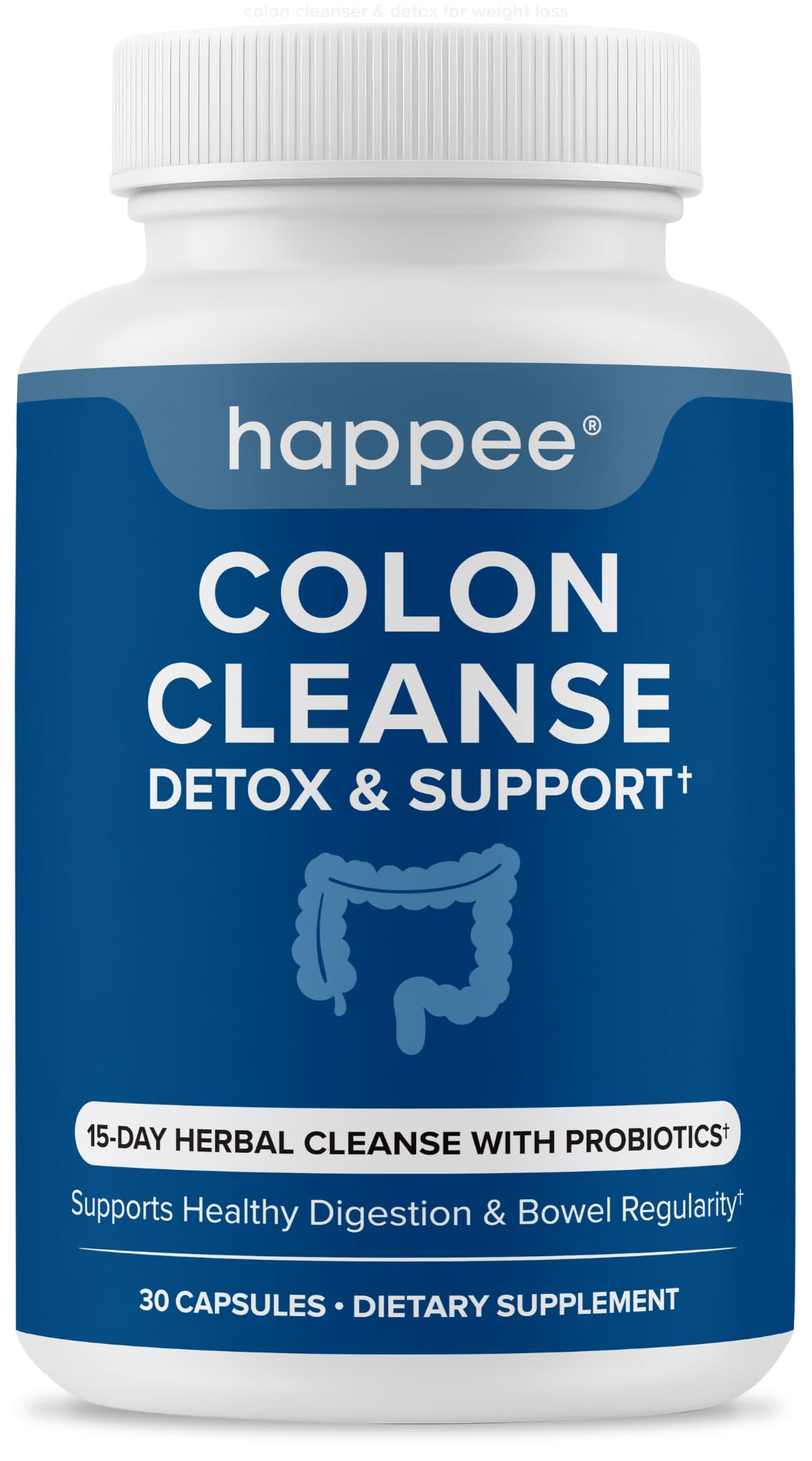 Happee colon cleanser bottle displayed for easy daily use and digestive wellness.