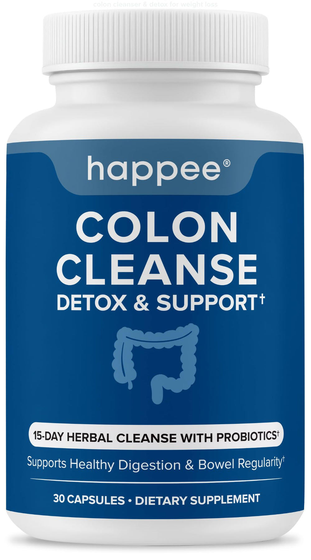 Happee colon cleanser bottle displayed for easy daily use and digestive wellness.
