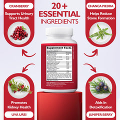 Happee Kidney Cleanse herbal blend image underlines 21-ingredient formula for holistic support.