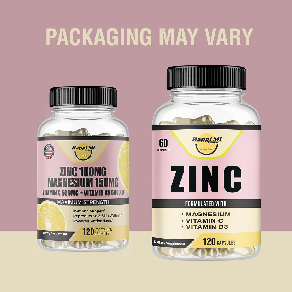 Happi Mi Nutrition zinc vitamin C label highlights essential nutrients for daily immunity