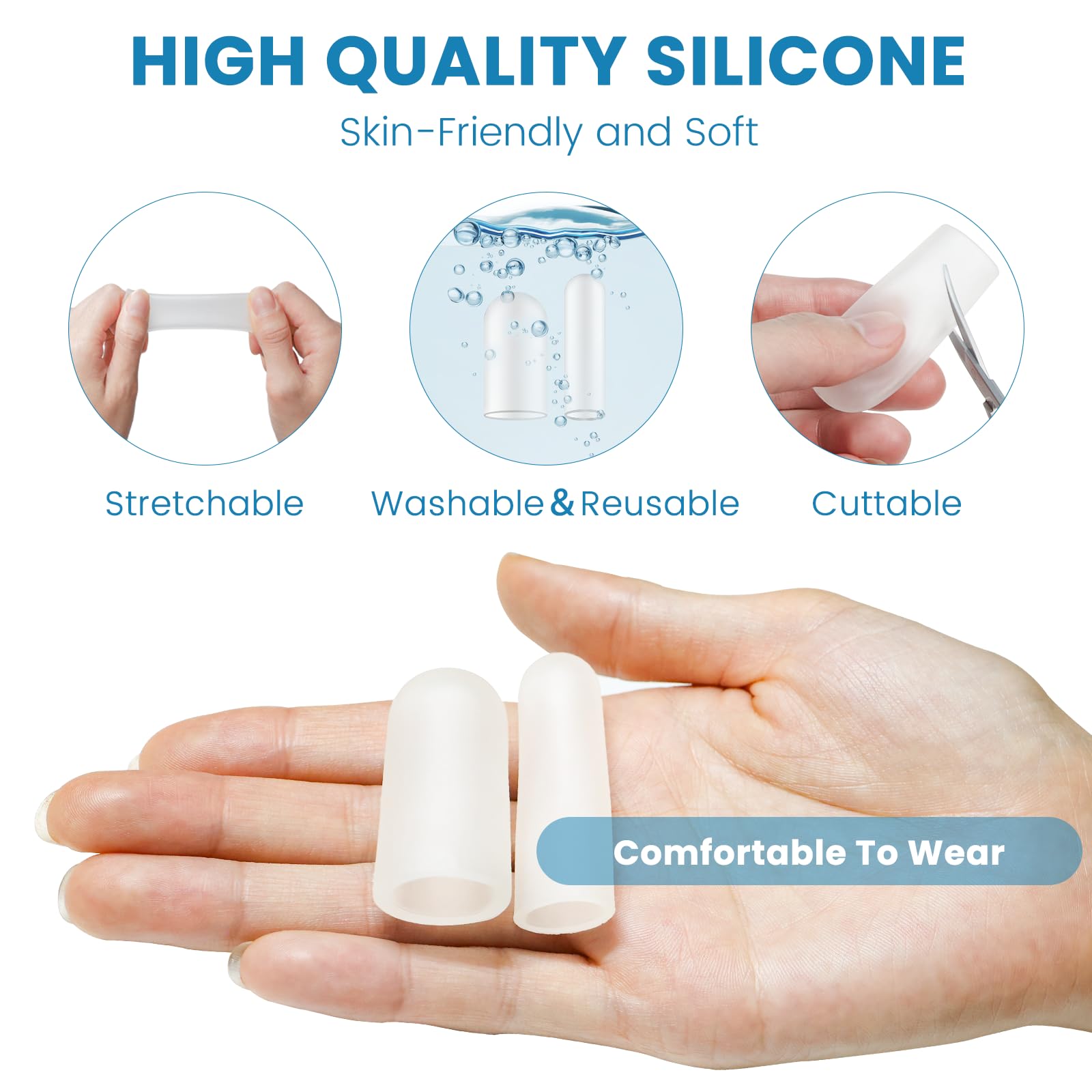 Happiby finger caps being worn with easy on-off design