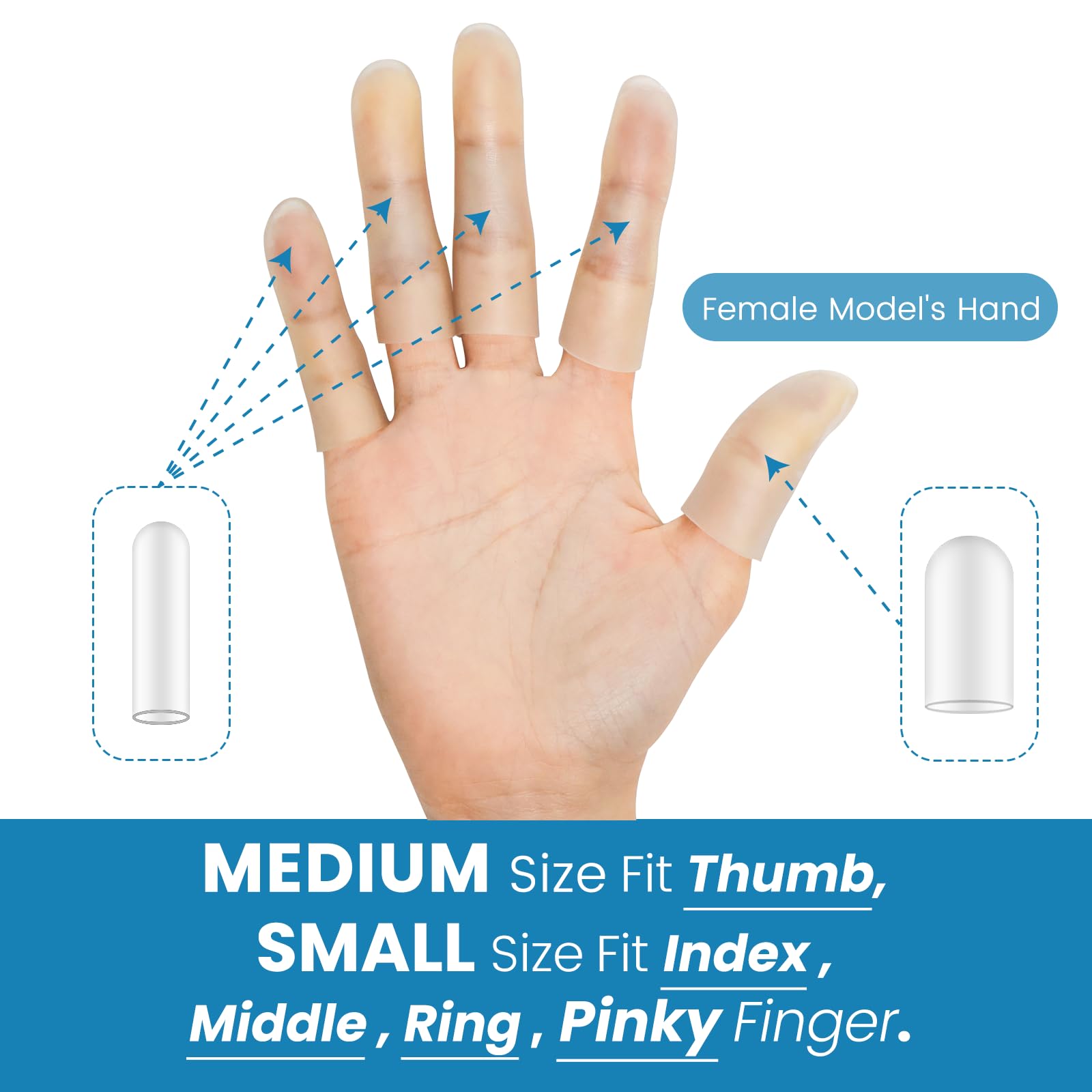 Happiby elastic finger sleeves on index and middle fingers in use