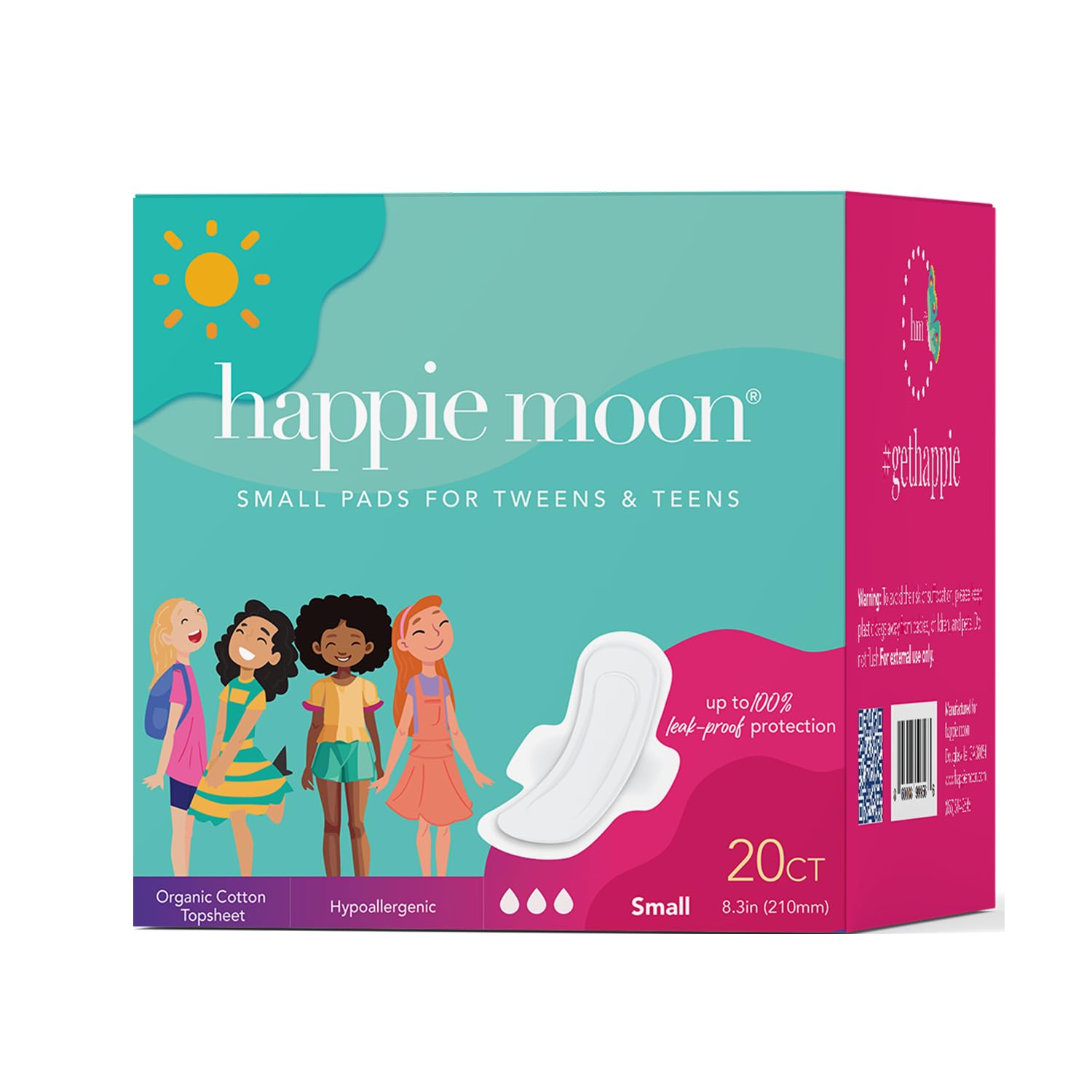 Happie Moon protector con algodón orgánico, capa suave para piel sensible y comodidad diaria.