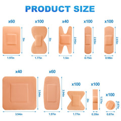 Assorted sizes cover small scrapes to larger cuts with a single kit
