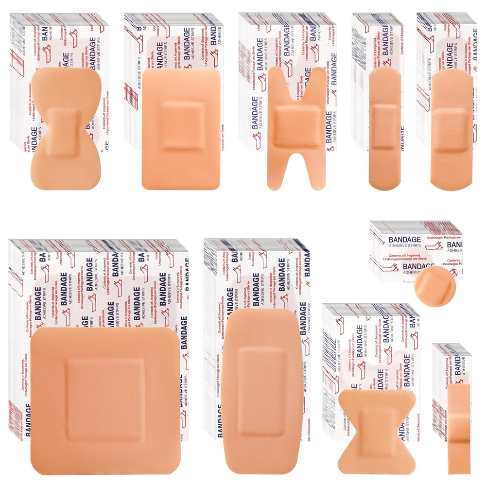 Happy Cheers bandages bulk pack shows 800 pieces in ten sizes for versatile first aid prep