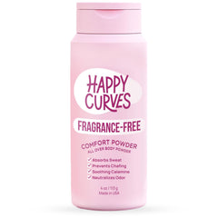 Envase de 4 oz de Happy Curves Comfort Powder para uso diario y absorción de sudor.