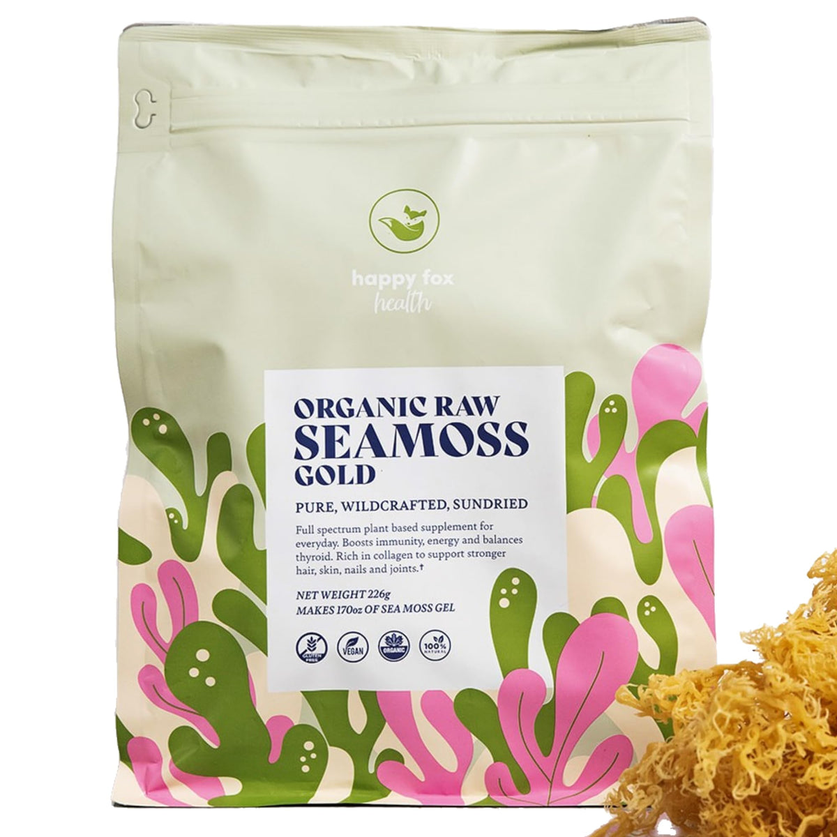 Happy Fox Sea Moss Raw Gold bag ready for daily nutrition.