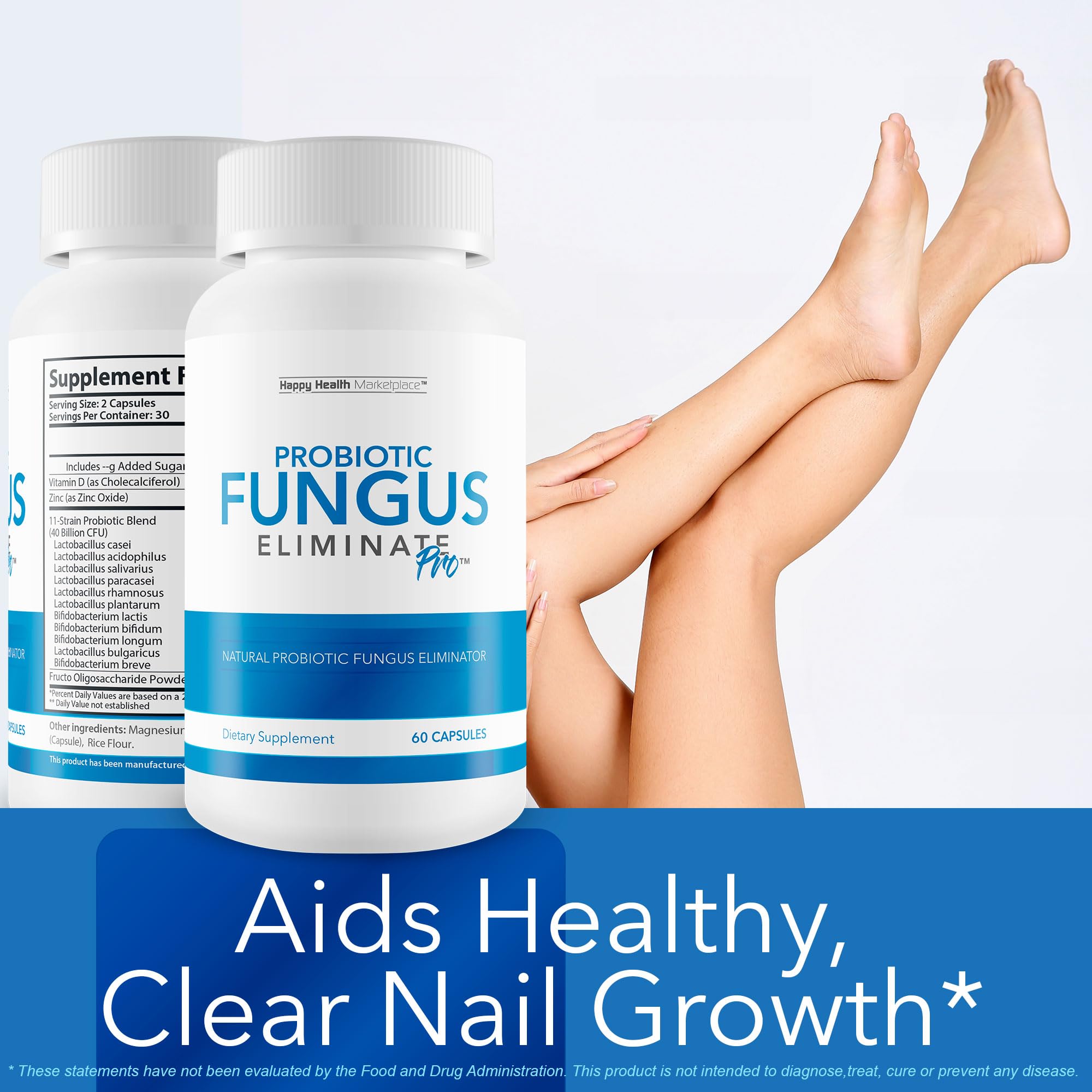 Happy Health Marketplace USA-made seal on Probiotic Fungus Eliminate Pro packaging emphasizes quality