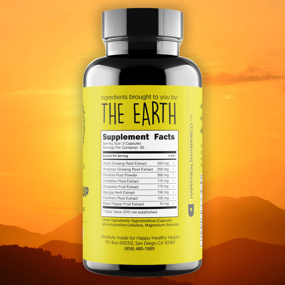Happy Healthy Hippie bacopa extract capsules shown for mental clarity possibilities.