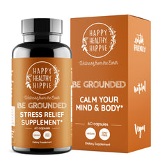 Happy Healthy Hippie Be Grounded bottle front promotes calm relief.