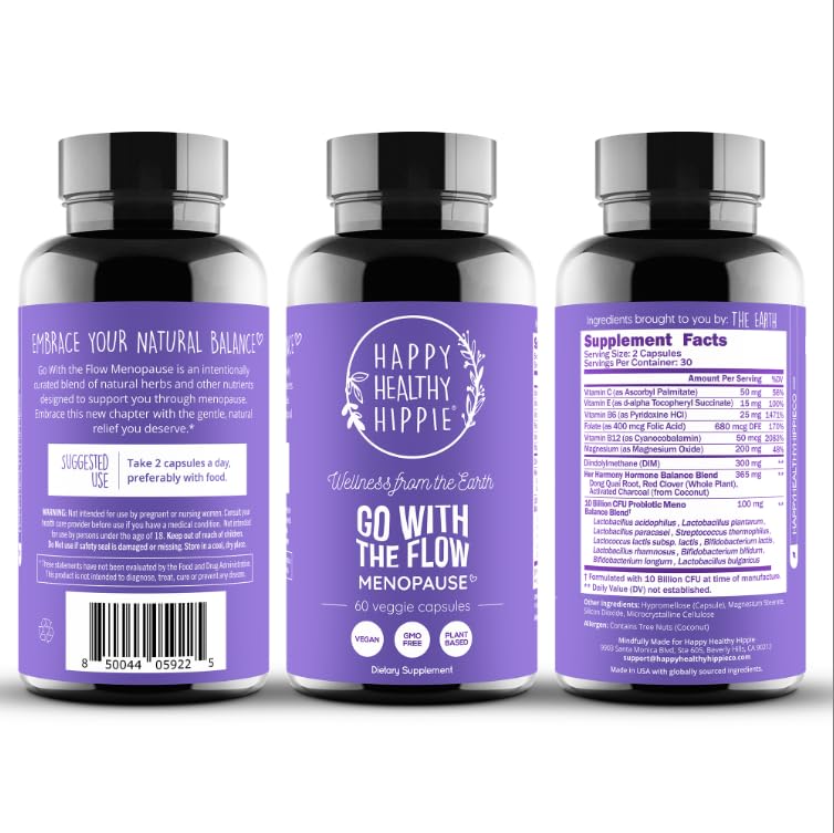 Happy Healthy Hippie flow packaging displays a 60-day money-back guarantee.