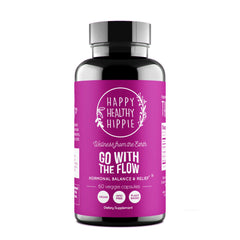 Happy Healthy Hippie Hormone Balance packaging box highlights 60-count bottle.