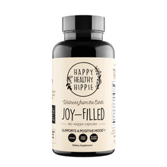 Happy Healthy Hippie Joy-Filled bottle front offering plant-based mood support.