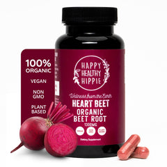 Happy Healthy Hippie beet root capsules bottle for daily wellness and natural energy
