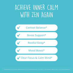 Zen Again capsules sit neatly for quick, easy-to-swallow stress support.